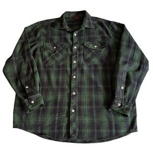 Men's Green Black Plaid‎ Heavy Flannel Work Shirt Large Button Up Overshirt